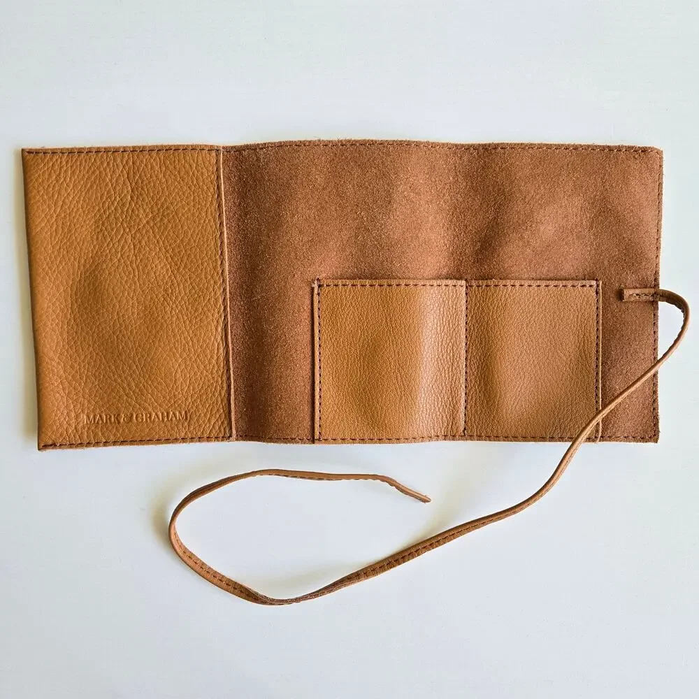 Mark & Graham NEW Leather Charger Rollup Camel Brown Tan with Tie NWOT Monogram
